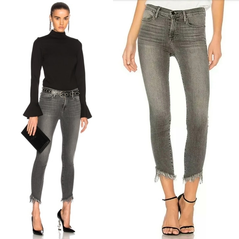 Frame Denim Black Cropped Ankle Jeans with Raw Hem